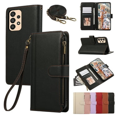 for Samsung Galaxy A53 5G Wallet case with Card Holder for Women Men,Phone case RFID Blocking PU Leather Flip Cover with Strap Zipper Credit Card Slots,Kickstand,With Wrist Strap,Black