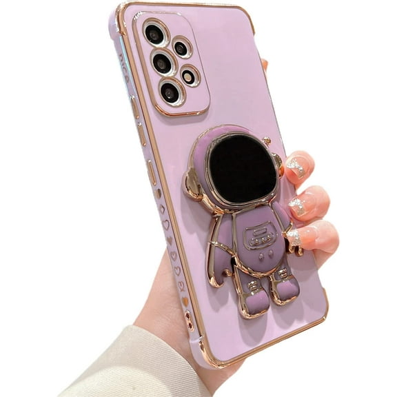 Samsung Galaxy A53 5g 6.5" Phone Case Luxury Plating Astronaut Stand Holder Case with Camera Protection Cute Love Heart Side Small Pattern Soft Silicone Shockproof Kickstand Bumper (Purple)