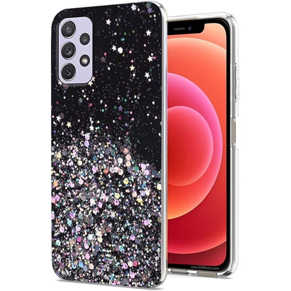 for Samsung Galaxy A53 Case Clear Glitter Aesthetic Pink Samsung A53 Phone Case Silicone Transparent Shockproof Soft Cover Thin (Samsung A53 5g, Black)