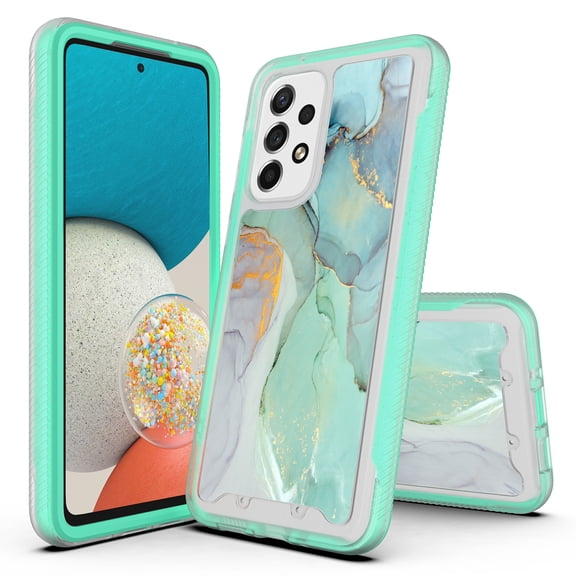 Samsung Galaxy A53 Case, Rosebono Hybrid Graphic Design Pattern Hard Back Pannel Cover Case For Samsung Galaxy A53 (Green Marble)