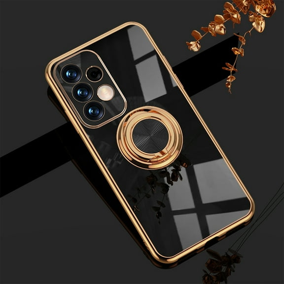 Samsung Galaxy A53 Case Women Girls TPU 360 Rotation Ring Stand Cases with Stand Glitter Plating Edge Work with Magnetic Mount Slim Luxury Cover, Black