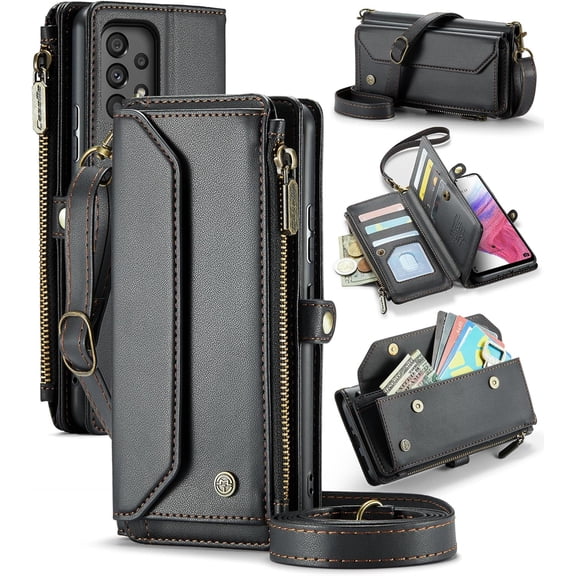 for Samsung Galaxy A53 Wallet Case with RFID Protection, Card Slots, Kickstand, Detachable Strap – Shockproof PU Leather Flip Crossbody Phone Cover Galaxy A53 5G