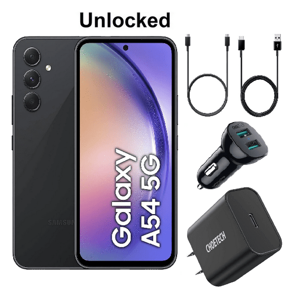Samsung Galaxy A54 5G 128GB Factory Unlocked Android Smartphone (Awesome Graphite) – 6.4" Super AMOLED 120Hz, 50MP Camera, Long Battery Life – Brand New + Free USB-C Cables, Dual