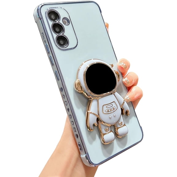 for Samsung Galaxy A54 5G 6.6” Phone Case with Luxury Plating Cute Cartoon Astronaut Stand Holder Case with Side Cute Small Heart Pattern Soft Shockproof Kickstand Bumper Cover (Blue)