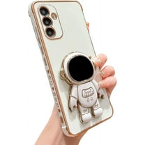 for Samsung Galaxy A54 5G 6.6” Phone Case with Luxury Plating Cute Cartoon Astronaut Stand Holder Case with Side Cute Small Heart Pattern Soft Shockproof Kickstand Bumper Cover (White)