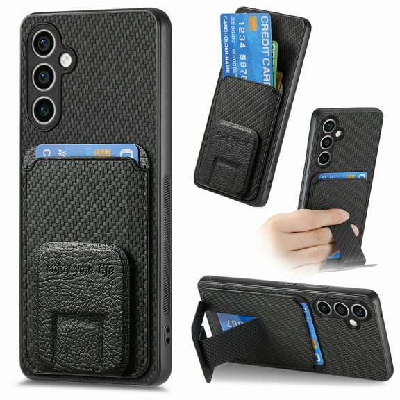 for Samsung Galaxy A54 5G Back Case, Luxury Ultra Slim Carbon Fiber Card Slot with Kickstand Shockproof Protective, Support Car Magnetic Mount Case Cover for Samsung Galaxy A54 5G, Black