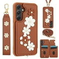 thumbnail image 1 of for Samsung Galaxy A54 5G Card Slots Back Case with Magnetic Snap Shoulder Strap & Wrist Strap Kickstand, 3D Flower Decoration for Girls Elegant Phone Case Cover for Samsung Galaxy A54 5G, Brown, 1 of 9