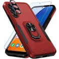 thumbnail image 1 of Samsung Galaxy A54 5G Case with 1 Pcs Screen Protector+1 Pcs Camera Lens Cover,Heavy Duty Shockproof Full Body Protective Phone Cover Built in Finger Ring Stable Holder Kickstand,2023 Red, 1 of 14