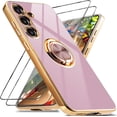 thumbnail image 1 of for Samsung Galaxy A54 5G Case with 2 Screen Protector, Built-in 360 Degree Rotation Ring Magnetic Stand, Luxury Shiny Plating Edge Shockproof Electroplated Protective Cover (Purple/Golden), 1 of 6