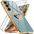 thumbnail image 1 of for Samsung Galaxy A54 5G Case with 2 Screen Protector, Built-in 360 Degree Rotation Ring Magnetic Stand, Luxury Shiny Plating Edge Shockproof Electroplated Protective Cover (Gray/Golden), 1 of 12