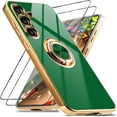 thumbnail image 1 of for Samsung Galaxy A54 5G Case with 2 Screen Protector, Built-in 360 Degree Rotation Ring Magnetic Stand, Luxury Shiny Plating Edge Shockproof Electroplated Protective Cover (Green/Golden), 1 of 12