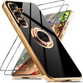 thumbnail image 1 of for Samsung Galaxy A54 5G Case with 2 Screen Protector, Built-in 360 Degree Rotation Ring Magnetic Stand, Luxury Shiny Plating Edge Shockproof Electroplated Protective Cover (Black/Golden), 1 of 12
