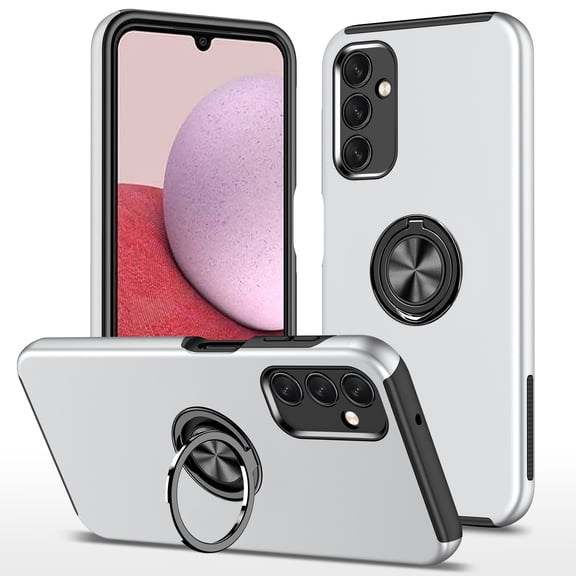 for Samsung Galaxy A54 5G Case, 360° Rotatable Ring Holder Kickstand Dual Layer Military-Grade Drop Tested Protection Support Car Holder Mount Magnetic Absorbing Bumper Phone Case, Silver