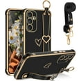 thumbnail image 1 of Samsung Galaxy A54 5G Case, Cute Heart Wristband Lanyard Cross Body Strap Electroplated Camera Protection Shockproof Protective Case Women Girls for Samsung Galaxy A54 5G-Black, 1 of 8