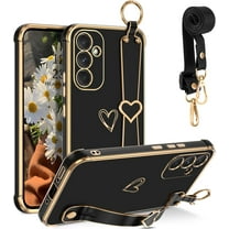 for Samsung Galaxy A54 5G Case, Cute Heart Wristband Lanyard Cross Body Strap Electroplated Camera Protection Shockproof Protective Case Women Girls for Samsung Galaxy A54 5G-Black