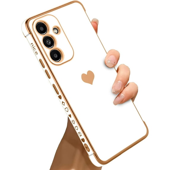 for Samsung Galaxy A54 5G Case Love Heart Plating Electroplate Luxury Elegant Case Camera Protector Soft TPU Shockproof Protective Corner Back Cover Galaxy A54 5G Case -White