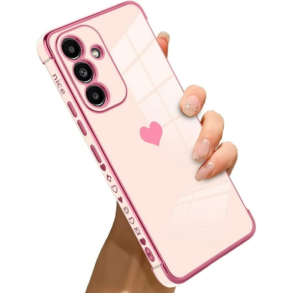 for Samsung Galaxy A54 5G Case Love Heart Plating Electroplate Luxury Elegant Case Camera Protector Soft TPU Shockproof Protective Corner Back Cover Galaxy A54 5G Case -Pink