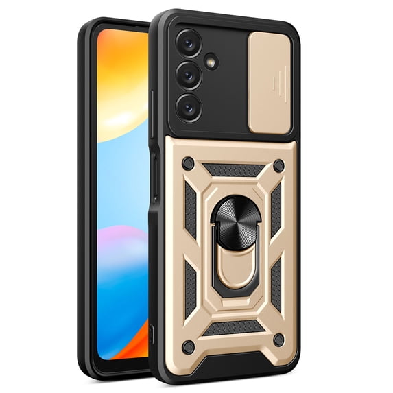 for Samsung Galaxy A54 5G Case, with Ring Kickstand and Camera Protection,Heavy Duty Protective Shockproof Protective Rubber PC Phone Back Cover for Samsung Galaxy A54 5G, Gold