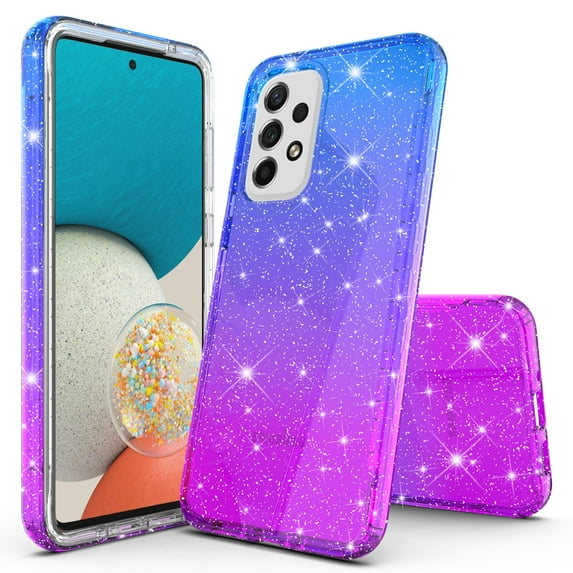 Rosebono Shockproof Hybrid Glitter TPU Skin Cell Phone Case for Samsung Galaxy A54 5G, Blue/Purple
