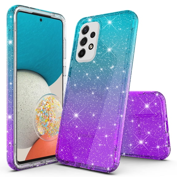 Samsung Galaxy A54 5G Case, Rosebono Hybrid Glitter Sparkle Transparent Colorful Gradient TPU Skin Cover Protection Case For Samsung Galaxy A54 5G (Teal/Purple)