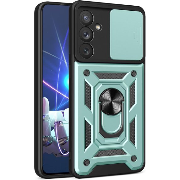 for Samsung Galaxy A54 5G Case with Slide Camera Cover, Military Grade Drop Protective Phone Cover Case with Ring Kickstand for Samsung Galaxy A54 5G SJ Green