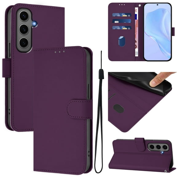 for Samsung Galaxy A54 5G Case Wallet with Card Holder,PU Leather Anti-fall Thin Fit Phone case for Women Men,Kickstand,flip Shockproof Cover with Credit Card Slots and Wrist Strap,Violet