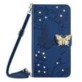 thumbnail image 1 of for Samsung Galaxy A54 5G Flower Pattern Wallet Case, with Wrist Hand Strap Crossbody Lanyard, Sparkle Rhinestone Butterfly Cover with Card Slots & Kickstand & Magnetic Clasp Case, Darkblue #1, 1 of 11