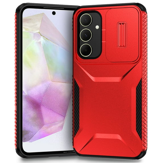for Samsung Galaxy A54 5G Rugged Case with Camera Lens Sliding Cover, Heavy Duty PC Protective Shockproof Cover with Slide Camera Cover Upgraded Drop Resistant Case for Galaxy A54 5G, Red