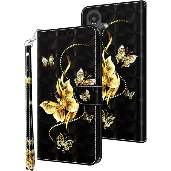 for Samsung Galaxy A54 5G Wallet Case with Card Slot Holder Kickstand - Lovely Colorful Pattern PU Leather Flip Phone Case Cover for Samsung Galaxy A54 5G Color Golden Butterfly