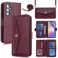 thumbnail image 1 of for Samsung Galaxy A54 5G Wallet Case with Crossbody Lanyard Strap,Samsung A54 Flip PU Leather Phone Case Purse Cover for Women Men with 9 Card Holder Slots,Cash Coin Pocket 6.4 inch,Burgundy, 1 of 14
