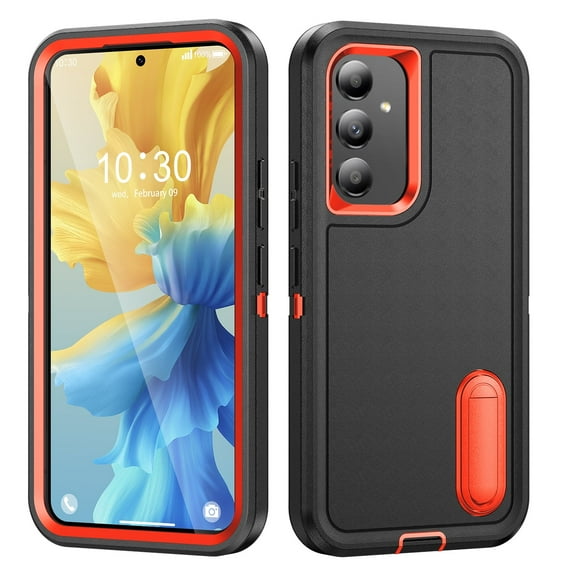 For Samsung Galaxy A54 Military Grade Dual Layer Shockproof Phone Case Build With Kickstand Dustproof Drop Proof Protective Cover for Galaxy A54 5G 6.4"(Black/Orange)
