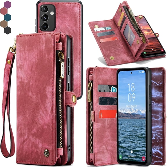 For Samsung Galaxy A54 Wallet Case,Zipper Folio Leather Case Wallet with Card Holder Strap Wristlet Detachable Magnetic Protective Back Case for Samsung Galaxy A54 5G 6.4 Inch