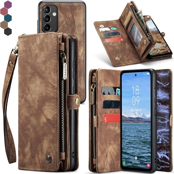 For Samsung Galaxy A54 Wallet Case,Zipper Folio Leather Case Wallet with Card Holder Strap Wristlet Detachable Magnetic Protective Back Case for Samsung Galaxy A54 5G 6.4 Inch