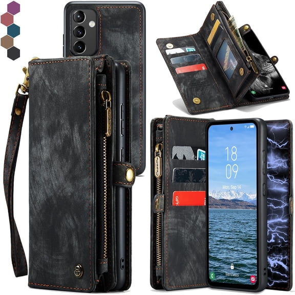 Samsung Galaxy A54 Wallet Case,Zipper Folio Leather Case Wallet with Card Holder Strap Wristlet Detachable Magnetic Protective Back Case for Samsung Galaxy A54 5G 6.4 Inch