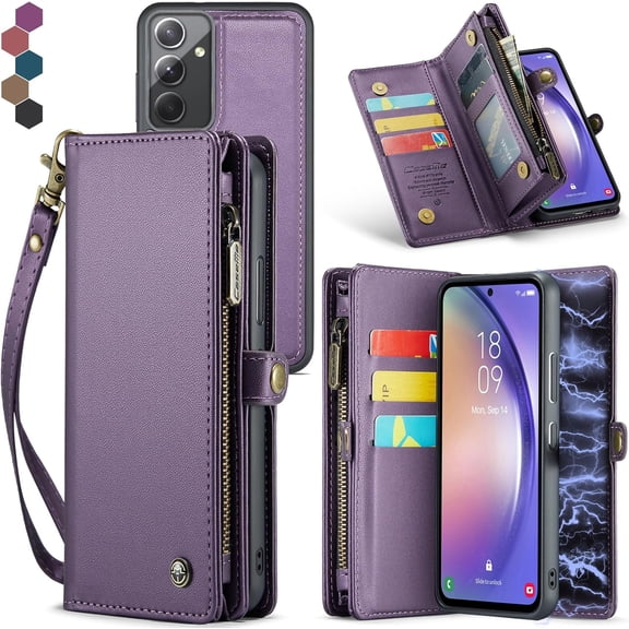 Samsung Galaxy A54 Wallet Case,Zipper Folio Leather Case Wallet with Card Holder Strap Wristlet Detachable Magnetic Protective Back Case for Samsung Galaxy A54 5G 6.4 Inch