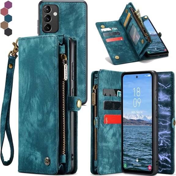 Samsung Galaxy A54 Wallet Case,Zipper Folio Leather Case Wallet with Card Holder Strap Wristlet Detachable Magnetic Protective Back Case for Samsung Galaxy A54 5G 6.4 Inch