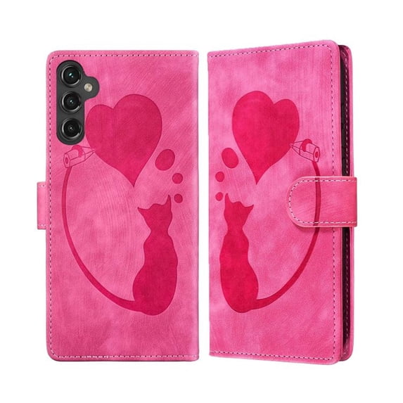 For Samsung Galaxy A55 5G 6.6" Cat Patterned Embossed Strong Magnetic Attachment/Closure, Card Slots/Pocket, PU Leather Flip Wallet Case ,Pink,For Galaxy A55 5G