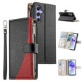 thumbnail image 1 of For Samsung Galaxy A55 5G 6.6" Splicing Multi Card Slots/Pocket Zipper Wallet Strong Magnetic Attachment/Closure,  PU Leather Flip Wallet Case With Hanging Rope,Black,For Galaxy A55 (5G), 1 of 6