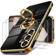 thumbnail image 1 of for Samsung Galaxy A55 5G Case, Screen Protector, 360° Rotatable Ring Holder Magnetic Kickstand,Plated Gold Edge Slim Soft TPU Protective Phone Cover for Galaxy A55 5G (Black), 1 of 7