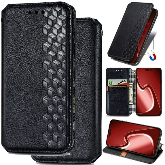 for Samsung Galaxy A55 (5G) Leather Phone Case Wallet, Built in Magnetic Folio Flip Cover Ultra Thin Slim, Multi Hidden Card Holder Cash Slot, Fashion Plaid Lining, Kickstand