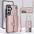 thumbnail image 1 of For Samsung Galaxy A55 5G RFID Blocking Protective Purse Wallet Case Magnetic Organ Style Flip Cover Multi-Card Slots Pocket With Detachable Shoulder Strap And Wrist Strap,Rose gold, 1 of 10