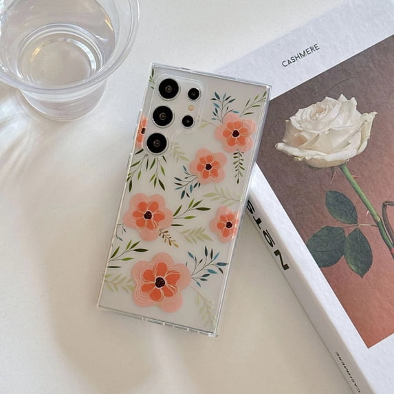 for Samsung Galaxy A55 Case Clear Flower Floral Women Girl Cute Phone Case Aesthetic Soft Slim Black Shockproof Protective Cover for Samsung Galaxy A55 Crystal Colorful Floral,Pink Flower