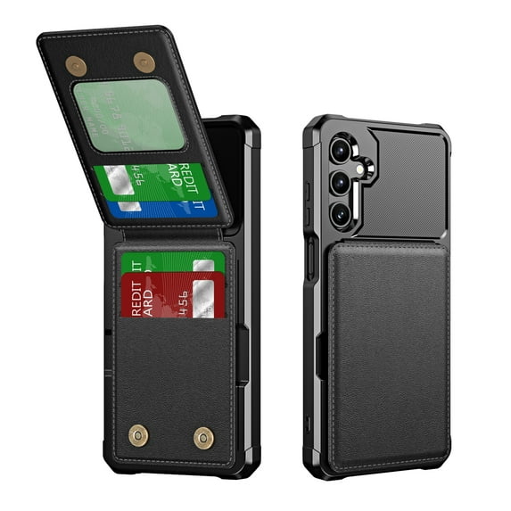 for Samsung Galaxy A55 Case Wallet Cover, PU Leather Credit Card Slots ID Holder Flip Stand Scratch Resistant Hybrid Protective Hard Shell Rugged TPU Bumper Case for Galaxy A55, Black