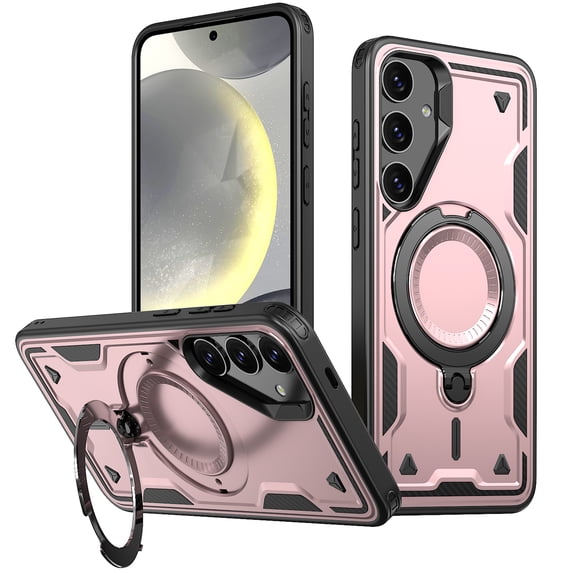 for Samsung Galaxy A55 Slim Thin Case, Compatible with Magsafe Bracket 360 Rotating Ring Kickstand Hybrid Drop Protective TPU+PC Anti-Fall Durable Phone Cover for Galaxy A55, Rosegold