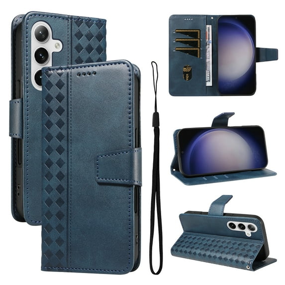 for Samsung Galaxy A55 Wallet Case, PU Leather Flip Cover with Kickstand,Magnetic Closure Wrist Strap 3 Card Slots & 1 Cash Pocket Shockproof Full Body Protection for Galaxy A55,Blue