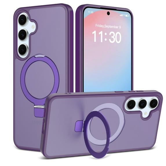 for Samsung Galaxy A56 5G Case with Ring Kickstand, Compatible with MagSafe, Ultra Slim Lightweight Drop Protective Cover, Luxury Shockproof Anti-Scratch Translucent Back Phone Case, Darkpurple
