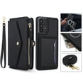 thumbnail image 1 of For Samsung Galaxy A56 5G Crossbody Wallet Phone Case,Magnetic Detachable Flip,With Shoulder Strap&Wrist Strap,Zipper Pocket,Card&Cash Slots,PU Leather Shockproof Rugged Phone Case,Black, 1 of 9
