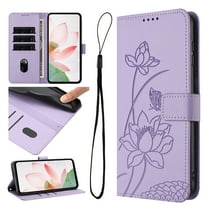 for Samsung Galaxy A56 5G Floral Embossed Flip Wallet Case PU Leather with Card Slots   Cash Slot, Fashion Shock-Absorbent Kickstand Wrist Strap Protective Women Girls Phone Cover, Purple