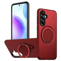 For Samsung Galaxy A56 5G Ultra Slim Hybrid TPU PC Protective Cover with Metal Rotation Holder , Compatible MagSafe, Military Grade Shockproof Phone Case Cover,Red