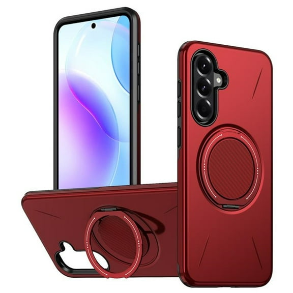 For Samsung Galaxy A56 5G Ultra Slim Hybrid TPU+PC Protective Cover with Metal Rotation Holder , Compatible MagSafe, Military Grade Shockproof Phone Case Cover,Red